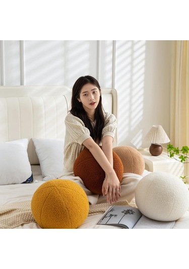 Folinda 30cm Diametre Koyu Pembe Kumaş Top Yastık - Koltuk Omuz Ve Bel Desteği, Ev Dekorasyon Oyuncak Haki