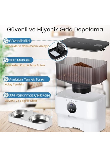 Petfit Catmax Pro Plus 5l Wi-fi Kameralı Çift Kase Akıllı Otomatik Kedi Köpek Mama Kabı Besleme Ünitesi Sesli Komut+çelik Kase+app Kontrol