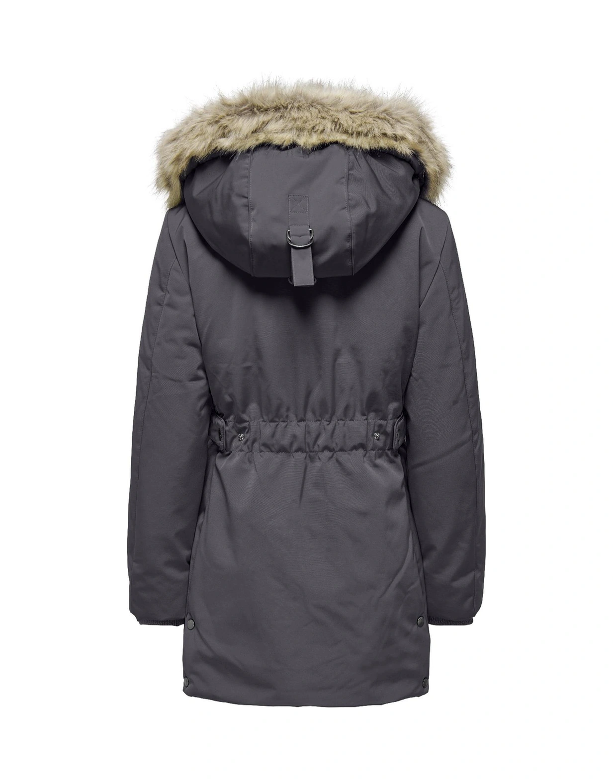 Kadın Only Onlnewprıska Parka Kapüşonlu, Suni Kürklü, Uzun Kollu, Siyah Kışlık Mont Gri