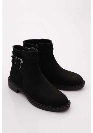 Dgn 050 Kadin Yani Kemerli Klasik Bot 050-2495-R1627 Siyah Nubuk