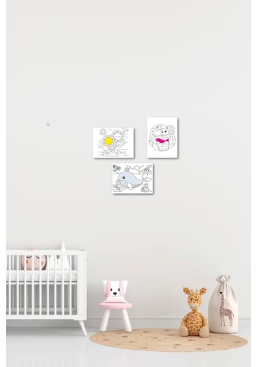 Çocuklar için 13,5 x 18 Cm 3'lü Ahşap Tablo Boyama Seti