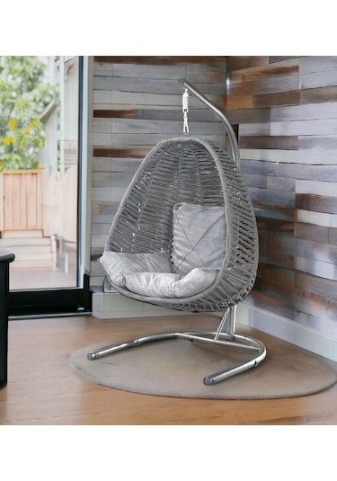 Tu Tienda Armut Salıncak Tek Kişilik Makrome Ip Örgü Bahçe Balkon Ev Salıncağı,gri Gri