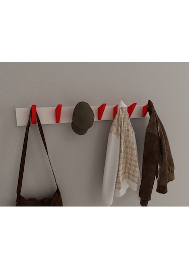 Hepsi3boyutlu Modern Duvar & Kapı Kanca Askılık - 7 Adet Kırmızı Kanca Askılık - Model No : 5 Kırmızı
