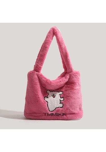 Charhp&kejnt Kürklü Çizgi Köpek El Çantası Çok Yönlü Omuz Çantası Pembe