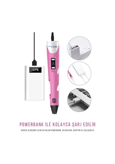 Pembe 3D Kalem 3D Pen Yazıcı Kalem | 50 Metre PLA Filament + Grafik Tablet + USB Kablo