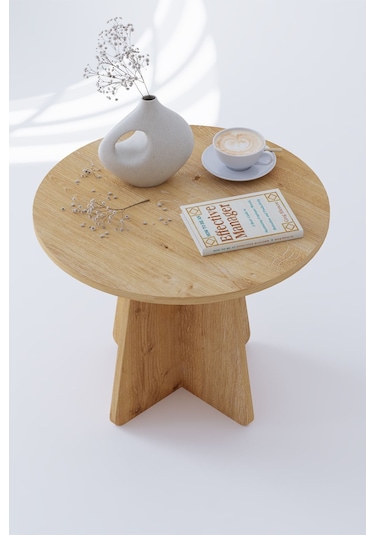 Mantar Orta Sehpa Yuvarlak Orta Sehpa 58 Cm - Safir Meşe