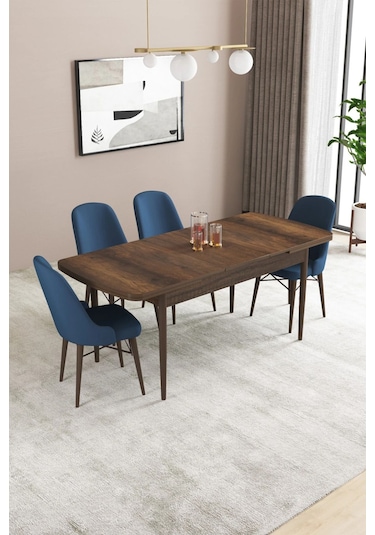 Sar Pakete Almira Serisi, Barok Ahşap Desen 80x132 Açılabilir Mdf Mutfak Masası Takımı 4 Adet Sandalye Lacivert Sar Pakete Almira Serisi, Barok Ahşap Desen 80x132 Açılabilir Mdf Mutfak Masası Takımı 4 Adet Sandalye Lacivert