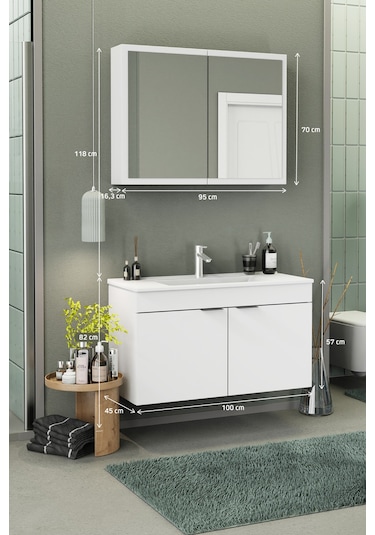 Biani Fix Loft 100 Cm Banyo Dolabı,Seramik Lavabolu, Aynalı,Lavabo Dahil,Mdf,Mat Beyaz Biani Fix Loft 100 Cm Banyo Dolabı,Seramik Lavabolu, Aynalı,Lavabo Dahil,Mdf,Mat Beyaz