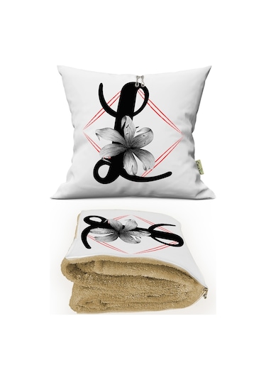 L Harfi Baskılı Kişiye Özel Dekoratif Yastık + Opsiyonel Battaniye