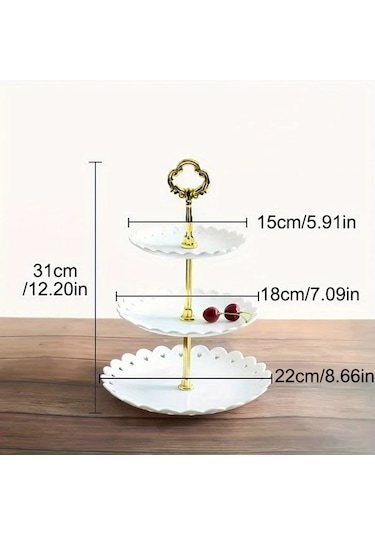 Dashanshop Ruffle Siyah Tek Parça 3 Katlı Porselen Kek Standı Kaymaz Tabanlı Dantel Desenli