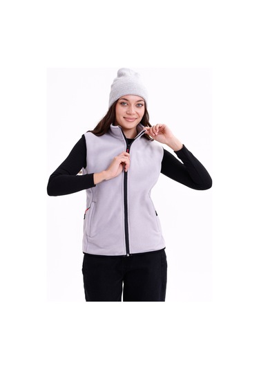 Monox Kadın Slim Fit Tam Fermuarlı Polar Yelek Gri