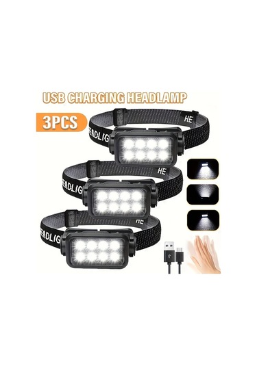 Xuweiwei 3 Parça Goldencentury Şarj Edilebilir 8 Led Outdoor Baş Feneri 5 Modlu Usb Şarjlı 18650 Pil Kampçılık Koşu Balık Tutma Acil Durumlar Bakır - Siyah