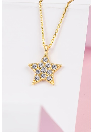 925 Ayar Gümüş Altın Kaplama Minimal Yıldız Bayan Kolye - 50 CM