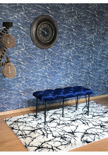 Yirmi15 Metal Ayaklı Babyface Mavi Puf & Bench