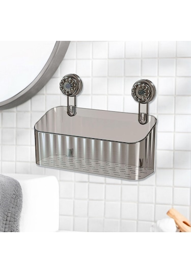 Homyl Duş Sepeti Vantuz Duvara Monte Banyo Daire Mutfak Için Gri