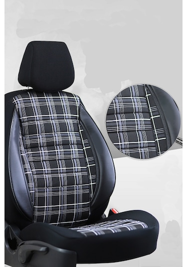 Ekose Gt Serisi Universal Oto Koltuk Kılıfı Siyah-beyaz