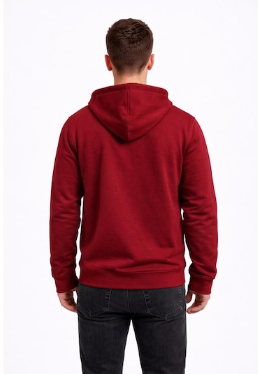 Axxel Erkek Bordo 2 İplik Fermuarlı Kapüşonlu Sweatshirt-w1084 Bordo