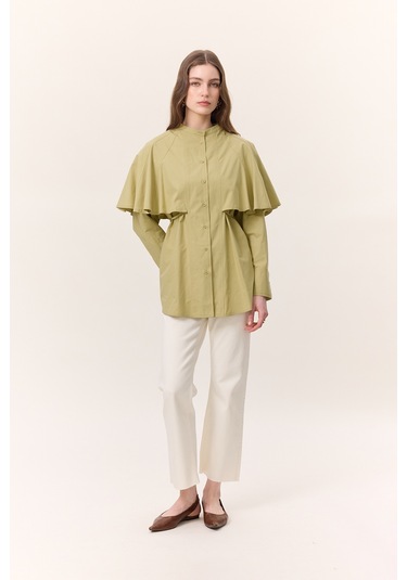 Pelerinli Tasarım Gömlek Adaçayı Adaçayı Yeşil