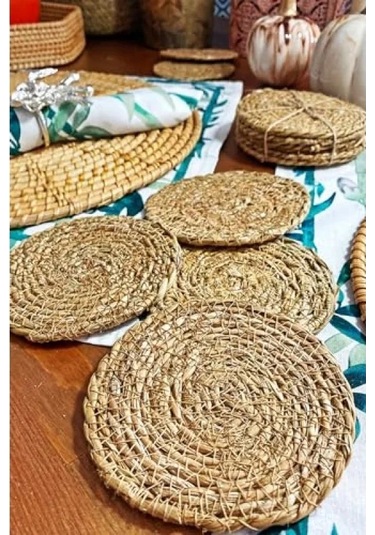 El Yapımı Yuvarlak Hasır Bardak Altlığı - 10 Cm, 6 Adet 1