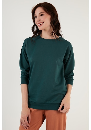 Lela Pamuklu Regular Fit Bisiklet Yaka Basic Bayan Sweat 5863569 Nefti