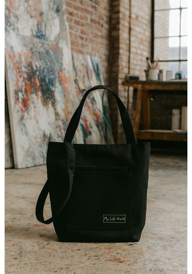 Yunusoğlu Home Kadın Siyah Su Geçirmez Kumaş Tek Çıtlı El, Kol Ve Omuz Çantası 3 Bölmeli Siyah