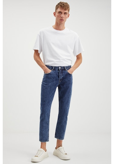 Gılberto Erkek Carrot Fit Havuç Paça Eskitme Yıkamalı Kalın Dokulu Denim Mavi Jeans