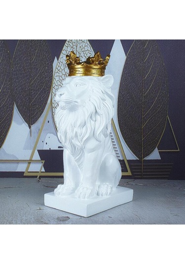 Suntek Aslan Heykeli Vahşi Hayvan Süs Reçine Ev Heykel Beyaz
