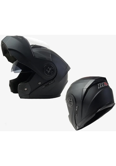 Tcherchi Modüler Çift Vizör Motosiklet Kaskı - Siyah