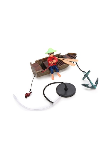 Kayıklı Balıkçı Çocuk Hareketli Akvaryum Dekoru 12 Cm