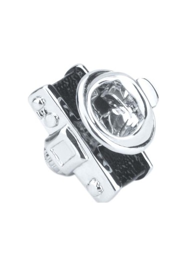 Magideal Suntek Siyah Retro Kamera Broş Gümüş