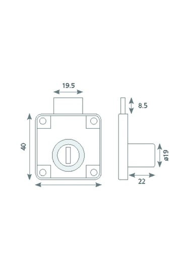 Canex Kare Çekmece Kilidi Siyah Nikel Gövde 22 Mm 10 Adet
