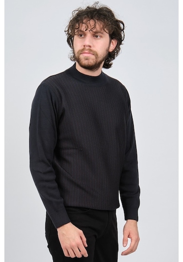 Çizgi Triko Erkek Yarım Balıkçı Çizgi Desenli Kazak 42564234 Kahv Kahverengi