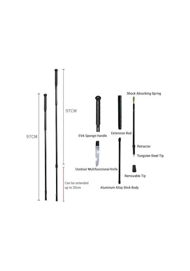 Novahub Dayanıklı Alüminyum Alaşımlı Dağcılık Bastonu - İkonik Çizilmeye Dayanıklı Ve Hafif Siyah Siyah