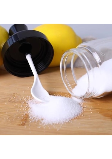 2 Adet Şeffaf Cam Gövde Baharat Şişesi Entegre Kaşık Kapaklı Ev Mutfak Baharat Kutusu Sızdırmaz Tuz Dağıtıcı A Diğer