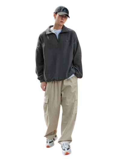 Genıus Store Erkek Polar Oversize Sweatshirt Füme