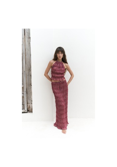 Sofi Transparan Açık Bordo Crop Etek Takım Açık Bordo