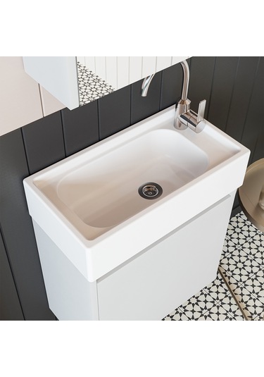 Roomart Ayaksız Tek Kapaklı Lavabolu Mat Beyaz 50 Cm Banyo Dolabı Mat Beyaz Roomart Ayaksız Tek Kapaklı Lavabolu Mat Beyaz 50 Cm Banyo Dolabı Mat Beyaz