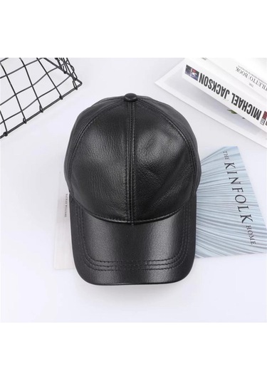 Beyzbol Kep Hakiki Deri Şapka Siyah Renk Siyah
