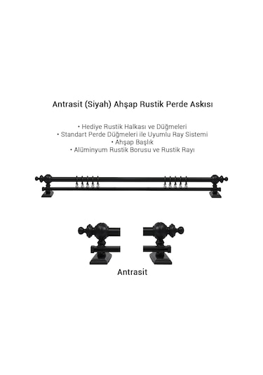 Antrasit Ahşap Rustik Perde Askısı - Raylı Rustik Borusu