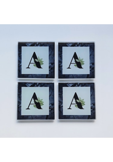 Decorita Cam Bardak Altlığı Harfli Tasarım A Harfi 4'lü Takım 10 CM x 10 CM Çok Renkli