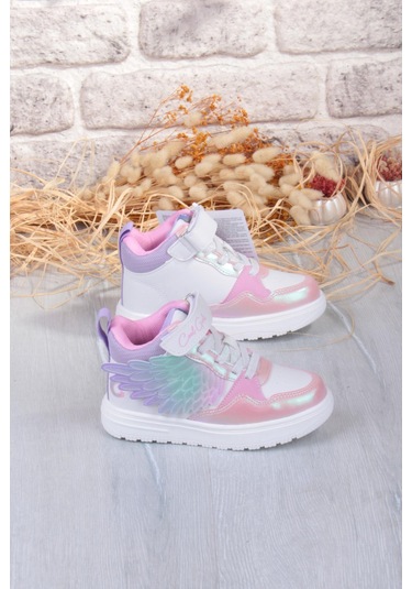 Fort Cool Helen Rahat Hafif Kanat Figürlü Bilekli Sneaker Kız Çocuk Ayakkabı Beyaz-Pembe