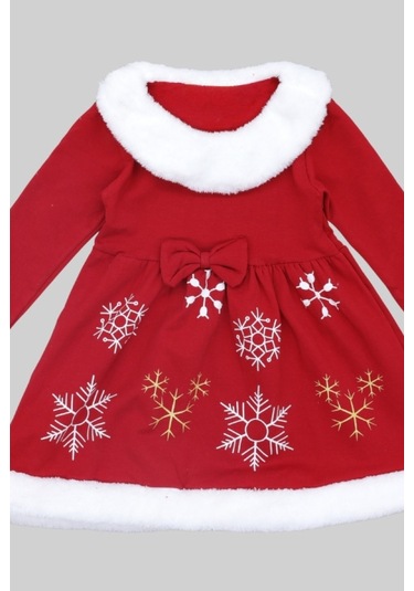 Kız Çocuk Yılbaşı Elbisesi-kloş Etekli-welsoft Yakalı-2 İplik Şardonlu-12435 Kırmızı