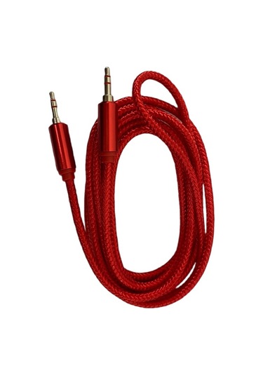 Hasır Örgülü 2 Metre Aux Kablosu Ses Kablosu 3.5 Mm Kırmızı