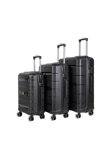 Npo Diamond Pp Polipropilen Kabin, Orta Ve Büyük Boy 3'lü Kırılmaz Valiz Seti-siyah Siyah