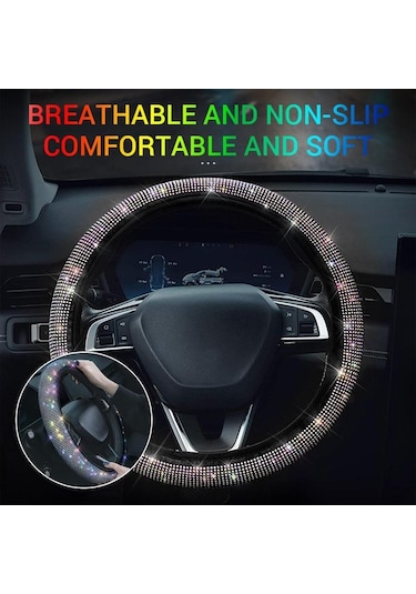 Beyaz Pu Deri Güzel Bling Bling Rhinestone İle Kristal Araba Direksiyon Kapağı