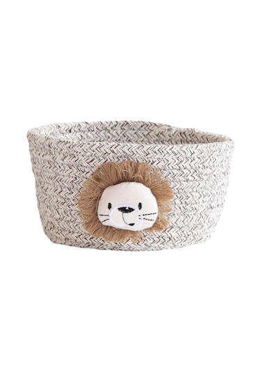 Suntek Magideal El Dokuması Pamuk İpliği Saklama Sepeti Fiyonklu Aslan Gri
