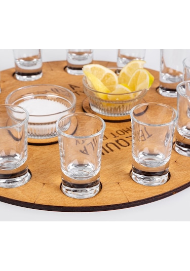 12 Tekila Bardağı. 2 Kase. Ahşap Tekila Tepsisi. Shot Set. Sunum
