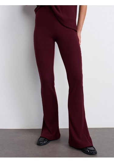 Dilvin 71910 Yüksek Bel Örme Pantolon-bordo Bordo