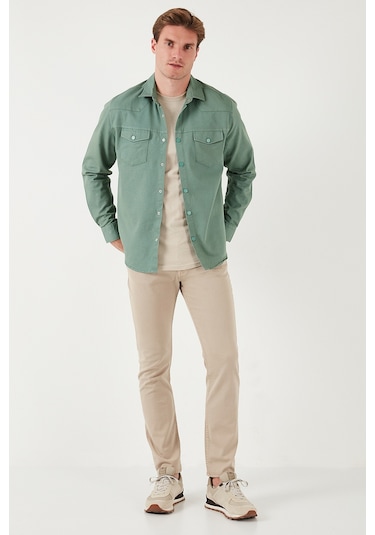 Buratti Pamuklu Regular Fit Çift Cepli Erkek Gömlek Cf24W116927 Haki