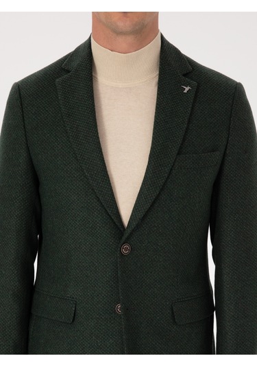 Cacharel Haki Slim Fit Yün Karışımlı Mikro Desenli Ceket Yesıl